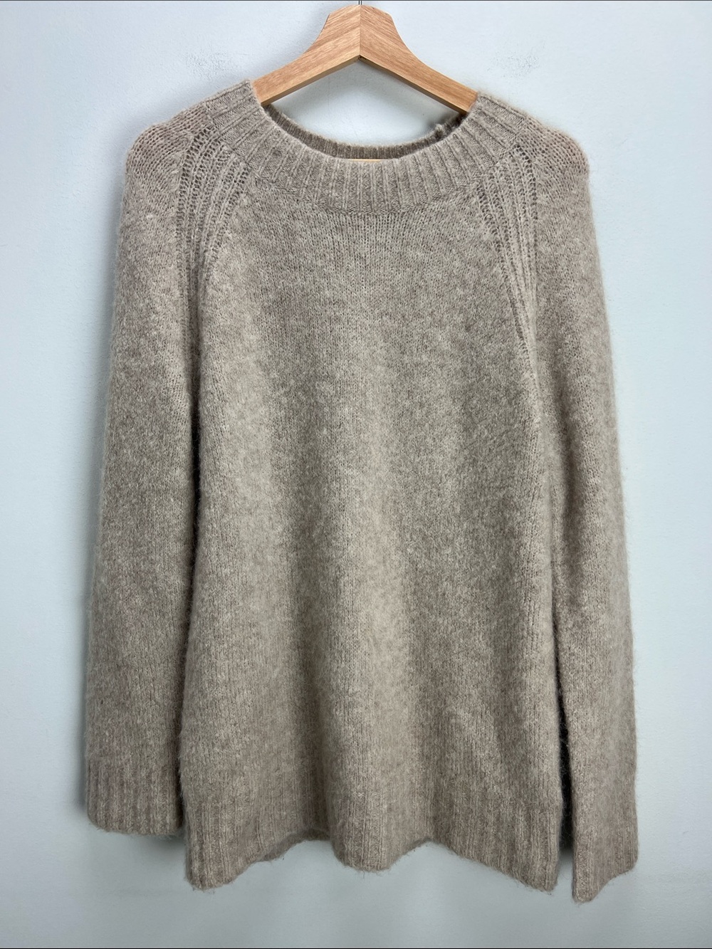 Everlane Superfuzz Alpaca Crew Sweater Relaxed Oversized Womens XXS Light Oat